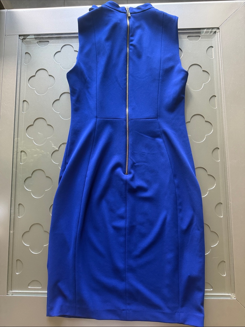 CALVIN KLEIN Royal Blue Tie Neck Sheath Dress Sleeveless Women’s Size 10 - Picture 10 of 13